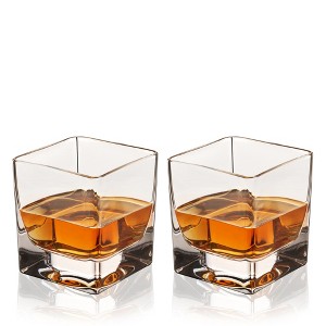 Viski Braque Rocks Short Glass Set - Old Fashioned Glass Square Drinking Glasses, Crystal Cocktail Glasses 10oz Set of 2 - 1 of 4