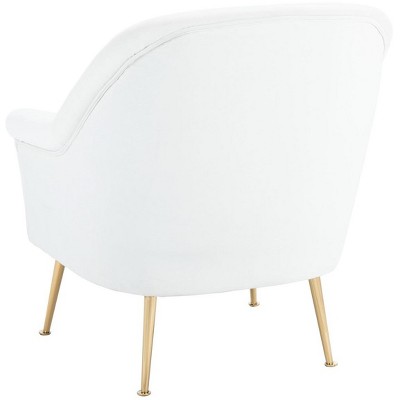 Elegant White Velvet Wood Accent Chair with Gold Metal Legs
