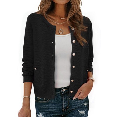 INSPIRE CHIC Women's Open Front Collarless Button Down Business Casual Chunky Sweater Cardigans