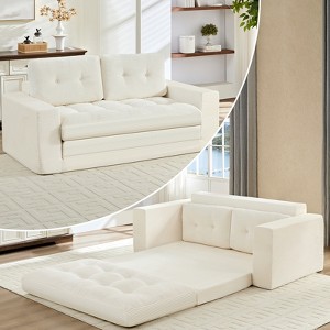 Mjkone 71'' 2-in-1 Convertible Futon Sofa Bed, Corded Fabric Foldable Tufted Buttons Loveseat Sleeper Sofa,Space-Saving - 1 of 4