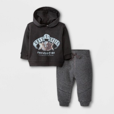 Image of Baby Boys' 2pc Guns N' Roses Long Sleeve Fleece Pullover and Jogger Set - Black 3-6M