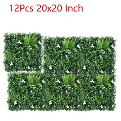 12PCS 20"x20" Artificial Grass Wall Faux Mixed Flowers & Plants Hedge Screen