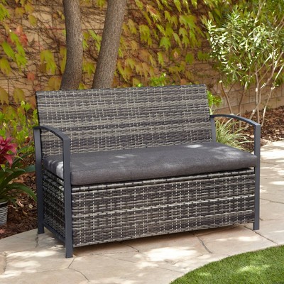 Outdoor Wicker Bench Target - Wing Wicker Patio Storage Bench With Lid