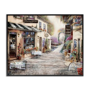 Stupell Industries Traditional Village City Architecture Charming Bistro Scene Framed Giclee Art, Black, 20" x 16" - 1 of 4