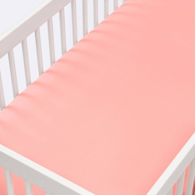 Crib Fitted Sheet Solid - Cloud Island&#8482; - Coral, 3 of 6