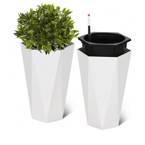 Modern Diamond Planters - 2-Pack featuring self-watering system, drain holes and water monitor. Ideal for indoor and outdoor use. - 1 of 4