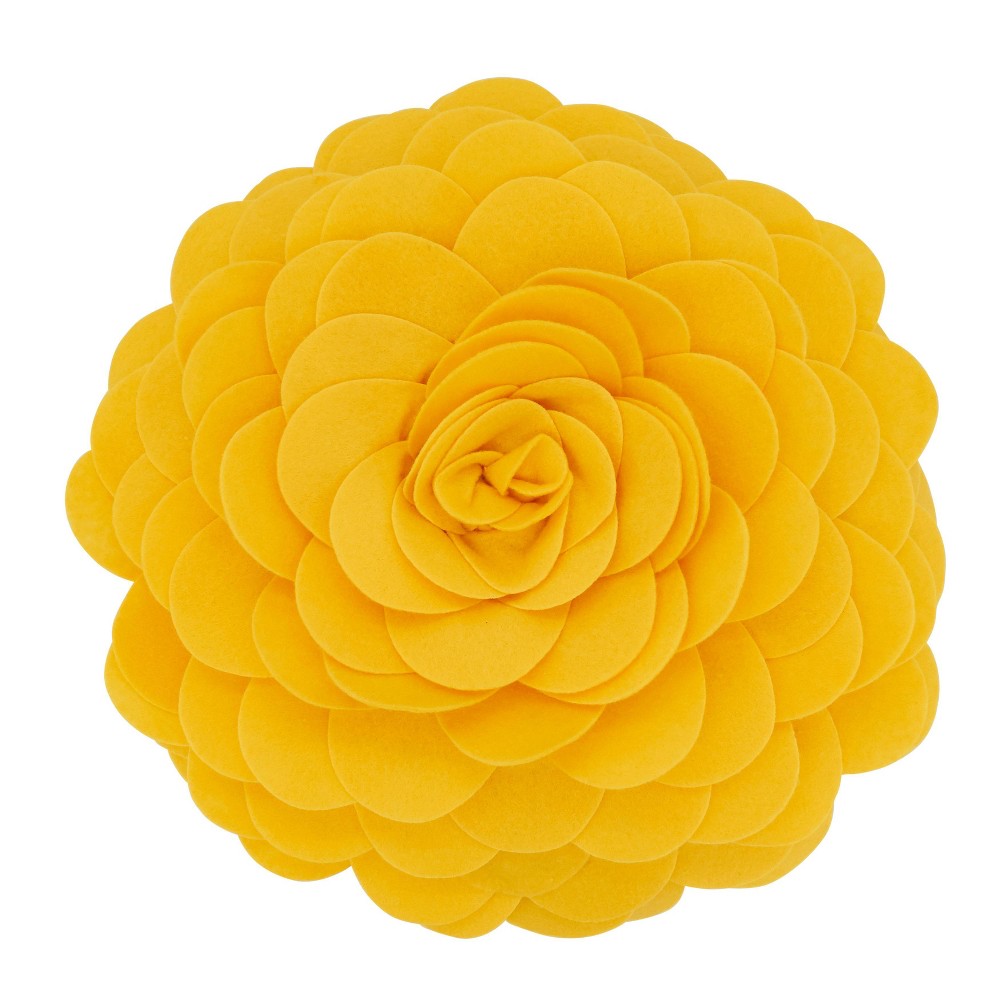 Photos - Pillow 16" Flower Design Round Throw  Gold - Saro Lifestyle