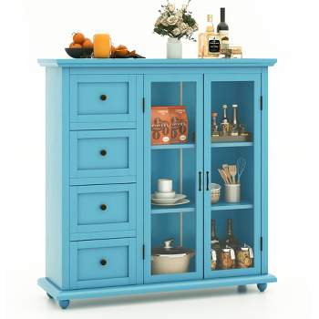 Costway Buffet Sideboard Table Kitchen Storage Cabinet with Drawers & Doors Blue/White/Green