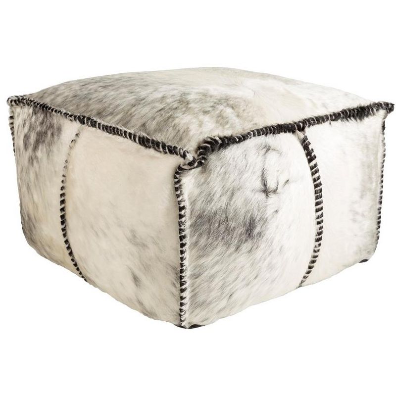 Mark & Day Herzogenburg 13"H x 22"W x 22"D Hide Leather and Fur Black Pouf, 1 of 3