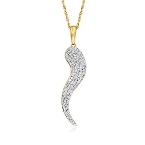 Ross-Simons 0.25 ct. t.w. Pave Diamond Italian Horn Pendant Necklace in 18kt Gold Over Sterling - 1 of 4