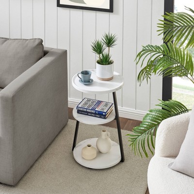 Skylar White Marble and Black Metal 3-Tier Round Accent Table