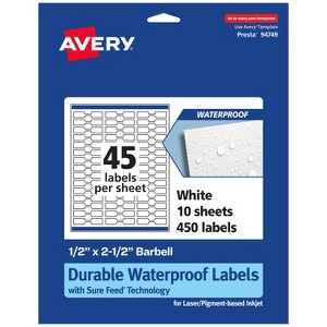 Avery Durable Waterproof Barbell Labels with Sure Feed, 1/2" x 2.5" - 1 of 4