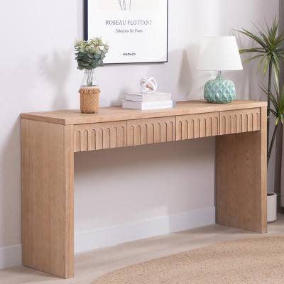 59.2'' Modern Entryway Console Table with 4 Carved Drawers for Living Room Hallway Behind Sofa-Baofuwish