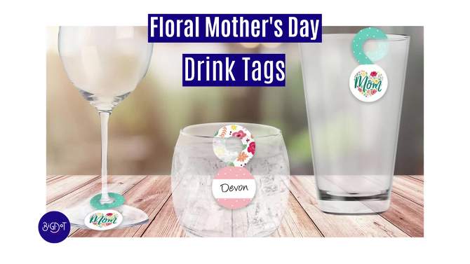 Big Dot of Happiness Colorful Floral Happy Mother's Day - We Love Mom Party Paper Beverage Markers for Glasses - Drink Tags - Set of 24, 2 of 10, play video