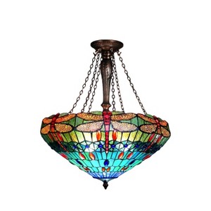 Chloe Lighting Scarlet Tiffany-Style 3 Light Dragonfly Inverted Ceiling Pendant 24`` Shade - 1 of 2