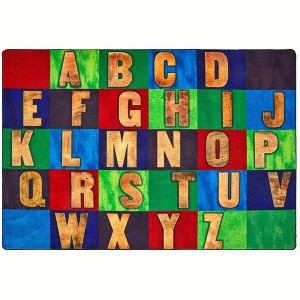 Rustic Alphabet Seating Rectangle Rug with Wood Style Letters for School or Home Learning Spaces, 6'X9' - 1 of 4