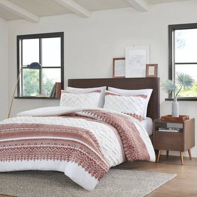 Mila Full/Queen Cotton Duvet Cover Set with Chenille Tufting
