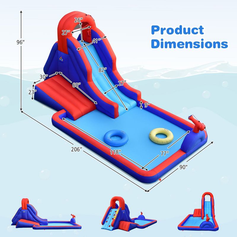 Costway Inflatable Water Slide Park w/ Climb Slide Pool & 2 Swim Rings Blower Excluded, 2 of 11
