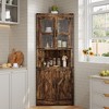 67" Farmhouse Corner Cabinet with Lights Tall Corner Storage Cabinet with Glass Door Wooden Storage Organizer - 2 of 4