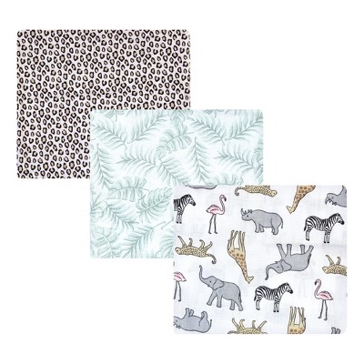 Hudson Baby Infant Girl Cotton Muslin Swaddle Blankets, Modern Pink Safari, 3-Pack