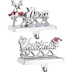 Merry Christmas Stocking Holders Set of 2 - Christmas Reindeer Mantle Stocking Hangers Home Holiday Décor - 1 of 4
