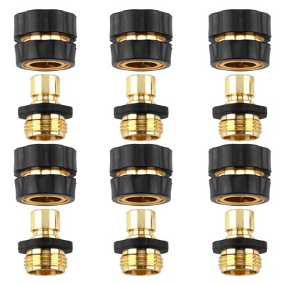 Maggift Landscape Equipment Parts and Accessories, Quick Connect Hose Coupling Set 6 Piece with Rubber Grip for Garden, Lawn, Gold, 1.46"*1.46"*1.97"