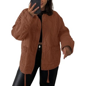 Imily Bela Women's Collarless Lightweight Cotton Jacket Casual Loose Cotton Coat with Zipper and Drawstring - 1 of 4