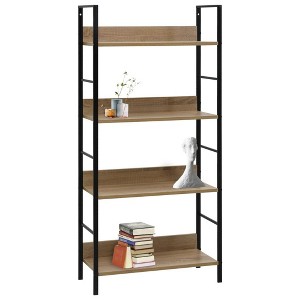 vidaXL Book Shelf Storage Bookcase Rack Organizer Furniture Engineered Wood - Oak and Black 49" - 1 of 4