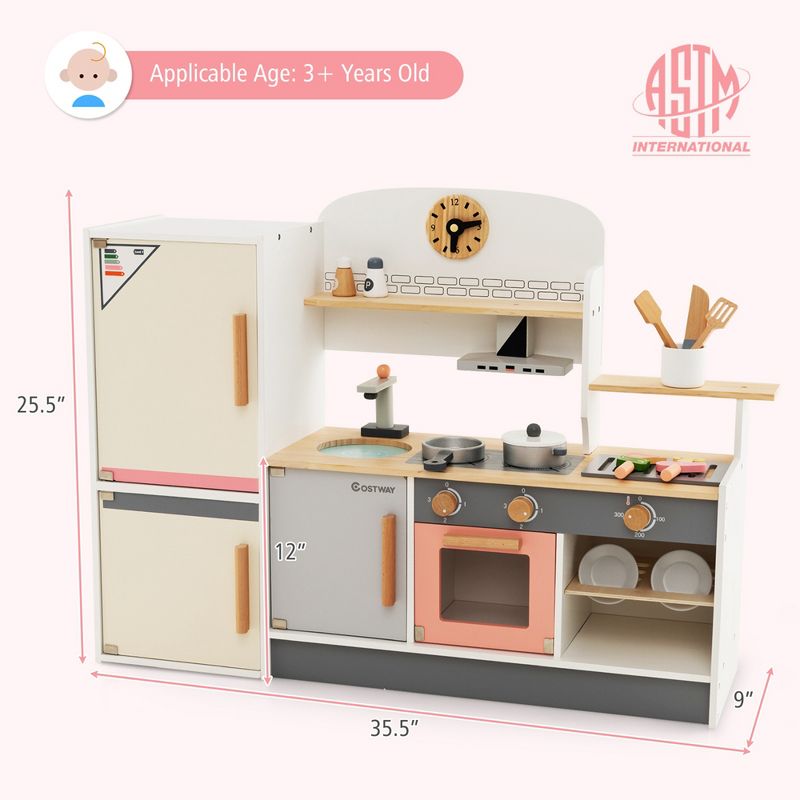Costway Kids Chef Play Kitchen Set Toddlers Wooden Pretend Toy Playset with Range Hood, 3 of 11