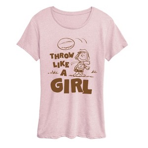 Women's - Peanuts - Throw Like A Girl Short Sleeve Graphic T-Shirt - 1 of 4