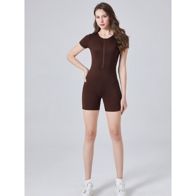 DOMETOUR Zippered One Piece jumpsuit Short Sports Yoga Jumpsuit for Women