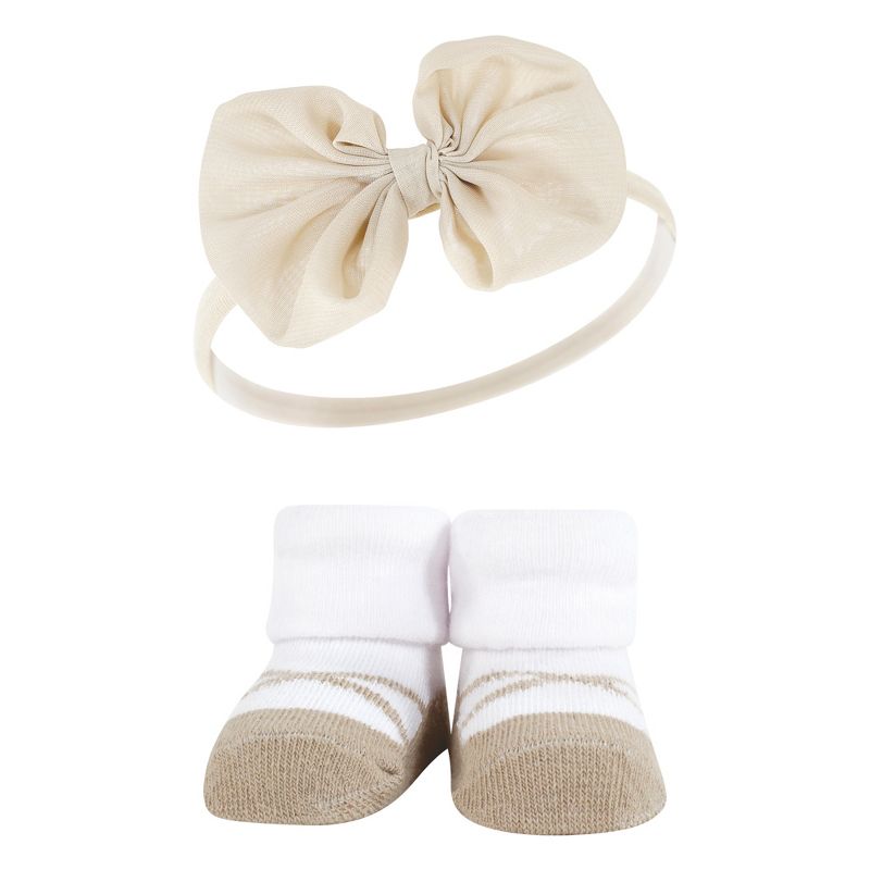Hudson Baby Infant Girl Headband and Socks Giftset, Blush Taupe, One Size, 4 of 6