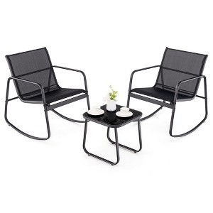 Tangkula 3 Piece Rocking Bistro Set Patio Furniture Set w/ 2 Rocking Chairs & Glass-Top Coffee Table - 1 of 4