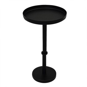 The Urban Port 22" Side End Table Vintage Sleek Pillar Base Round Tray Top Matte Black - 1 of 4