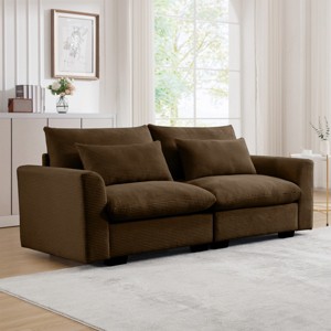 2 Seater Corduroy Sofa, Modular Couch with Deep Seat and Soft Pillows, 86.6" Sectional for Living Room-3irtyhousy - 1 of 4