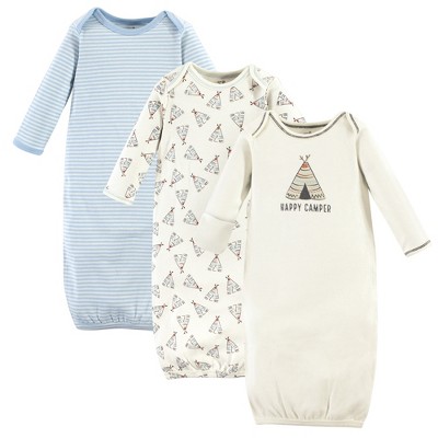 Touched by Nature Baby Boy Organic Cotton Long-Sleeve Gowns 3pk, Teepee, 0-6 Months