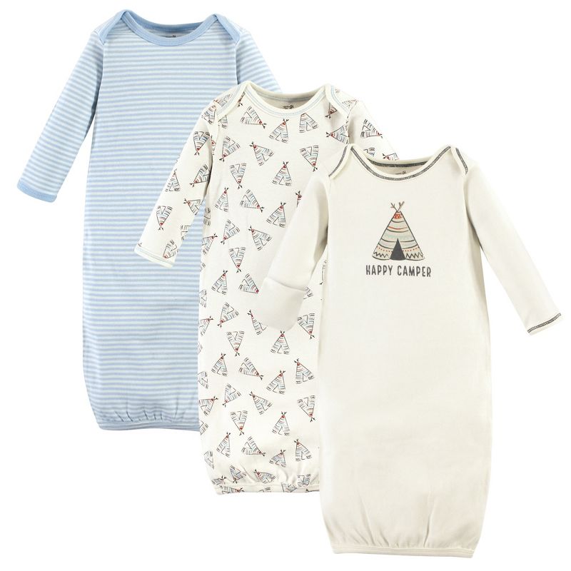 Touched by Nature Baby Boy Organic Cotton Long-Sleeve Gowns 3pk, Blue and Gray, 0-6 Months, 1 of 3