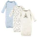 Touched by Nature Baby Boy Organic Cotton Long-Sleeve Gowns 3pk, Blue and Gray, 0-6 Months