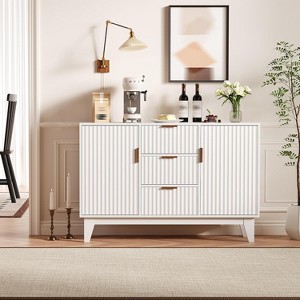47.2"Fluted Buffet Cabinet,Mid-Century Sideboard with 2 Waveform Doors,3 Drawers & Adjustable Shelves,Coffee Bar TV Stand for Living Room Kitchen - 1 of 4
