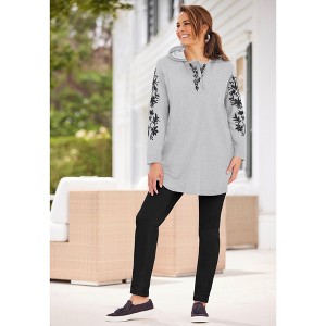Woman Within Embroidered Hoodie Sweatshirt - 1 of 4