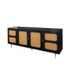 VYNXARIA Rattan Sideboard Buffet Cabinet, Kitchen Storage Cabinet Console Table with Adjustable Shelves for Living Room, Dining Room, Bedroom (Black) - 3 of 4