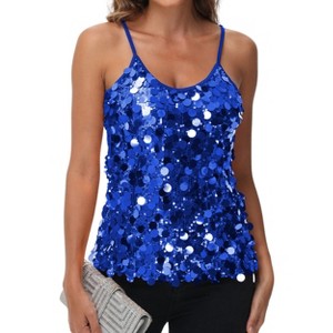 Anna-Kaci Women's Sequin Spaghetti Strap Tank Top with Iridescent Disc Accents - 1 of 4