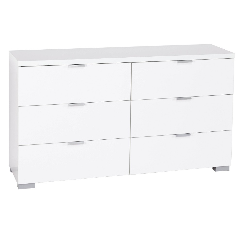 Zuri Six Drawer Chest White - Buylateral: Modern High Gloss Storage for Bedroom, Laminated Surface