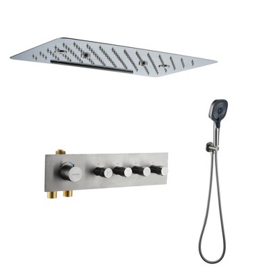 CASAINC 16'' Recessed Ceiling Mounted Rectangular Shower System with 6 Functions and Handheld Sprayer, Brushed Nickel