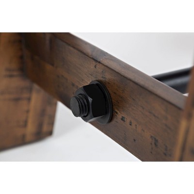 Rustic Brown Acacia Wood and Metal Square End Table