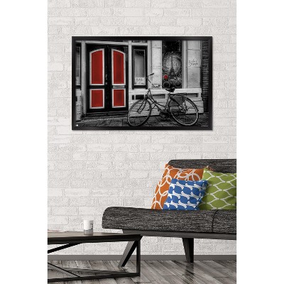Black and Red Framed Abstract City Bike Poster for Kids