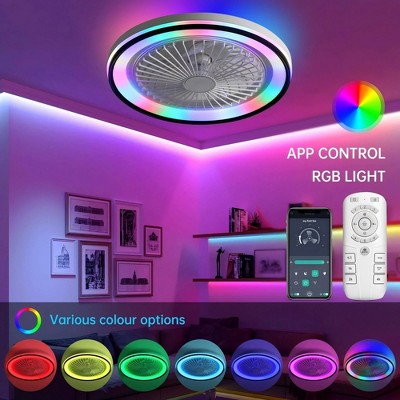 19 Inch RGB LED Ceiling Fan with Light APP Control & Remote Control Adjustable Wind Speed Smart Enclosed Ceiling Fans