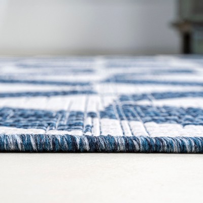 Ivory and Blue Geometric 4' x 6' Synthetic Area Rug