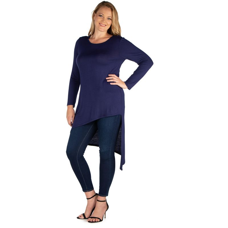 24seven Comfort Apparel Womens Long Sleeve Knee Length Asymmetrical Plus Size Tunic Top, 2 of 6