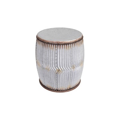 Storied Home Rustic Round Metal Barrel End Accent Table Silver: No Assembly, 17.5" High